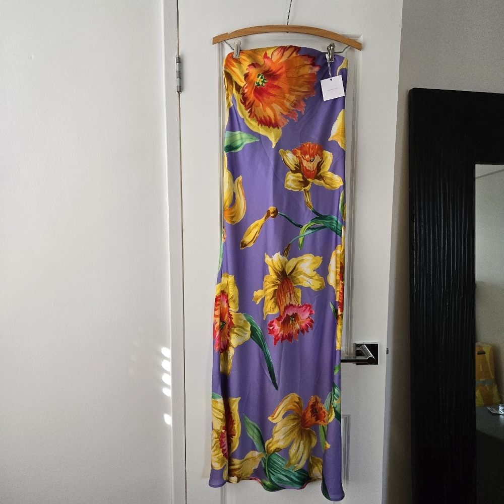 Lavender Brown Purple Maxi Dress with Red and Yellow Floral Design
